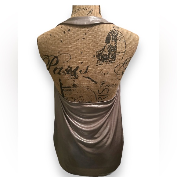 Express Shiny Shimmery Metallic Cowl Neck Halter Top Medium - Picture 6 of 13